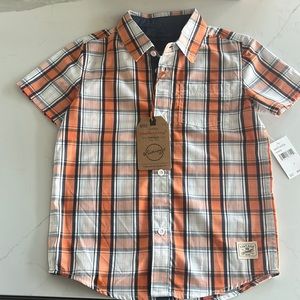 Weatherproof vintage kids short sleeve orange plaid boys shirt 7